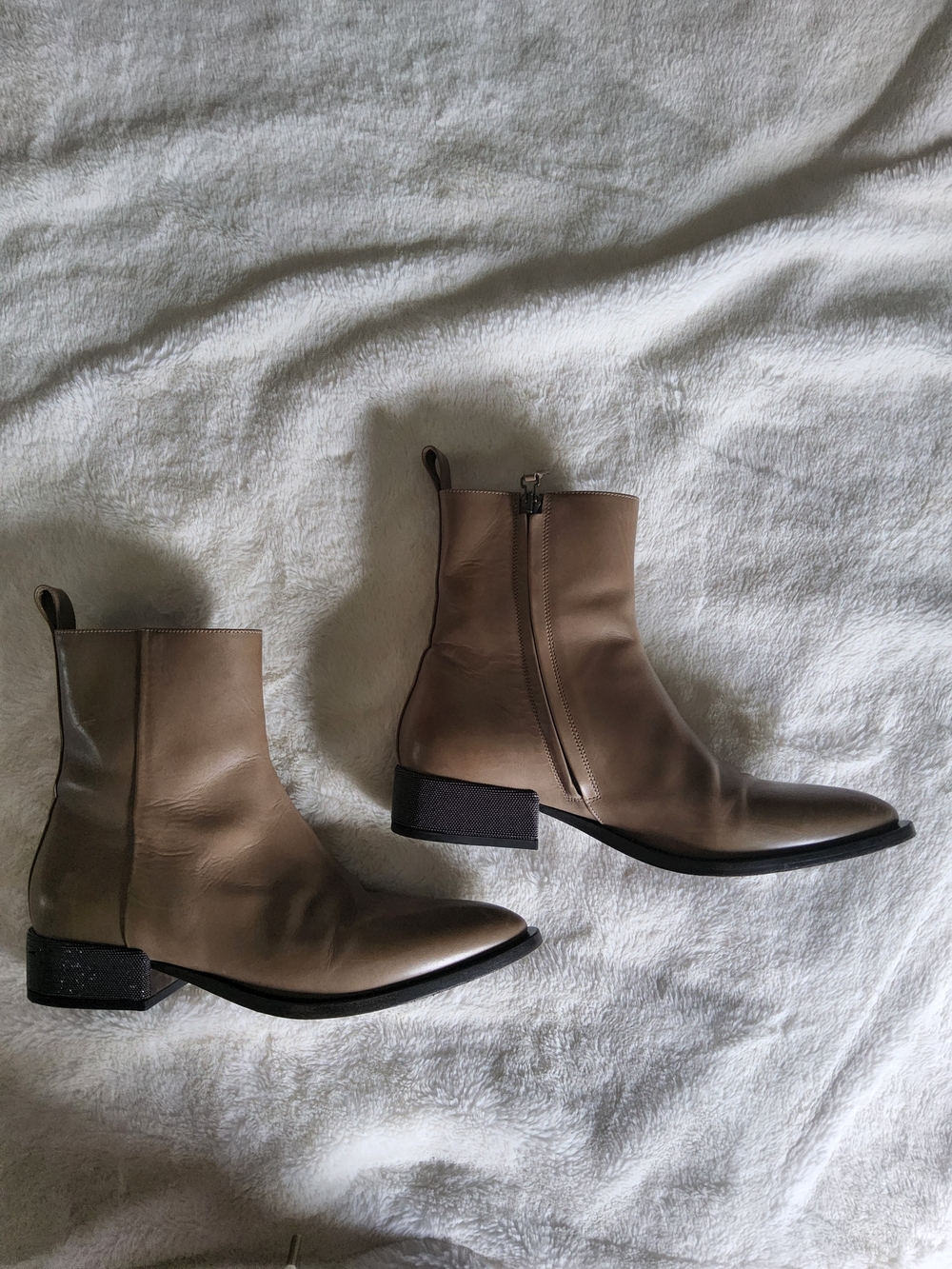 BRUNELLO CUCINELLI Taupe Leather Ankle Boots